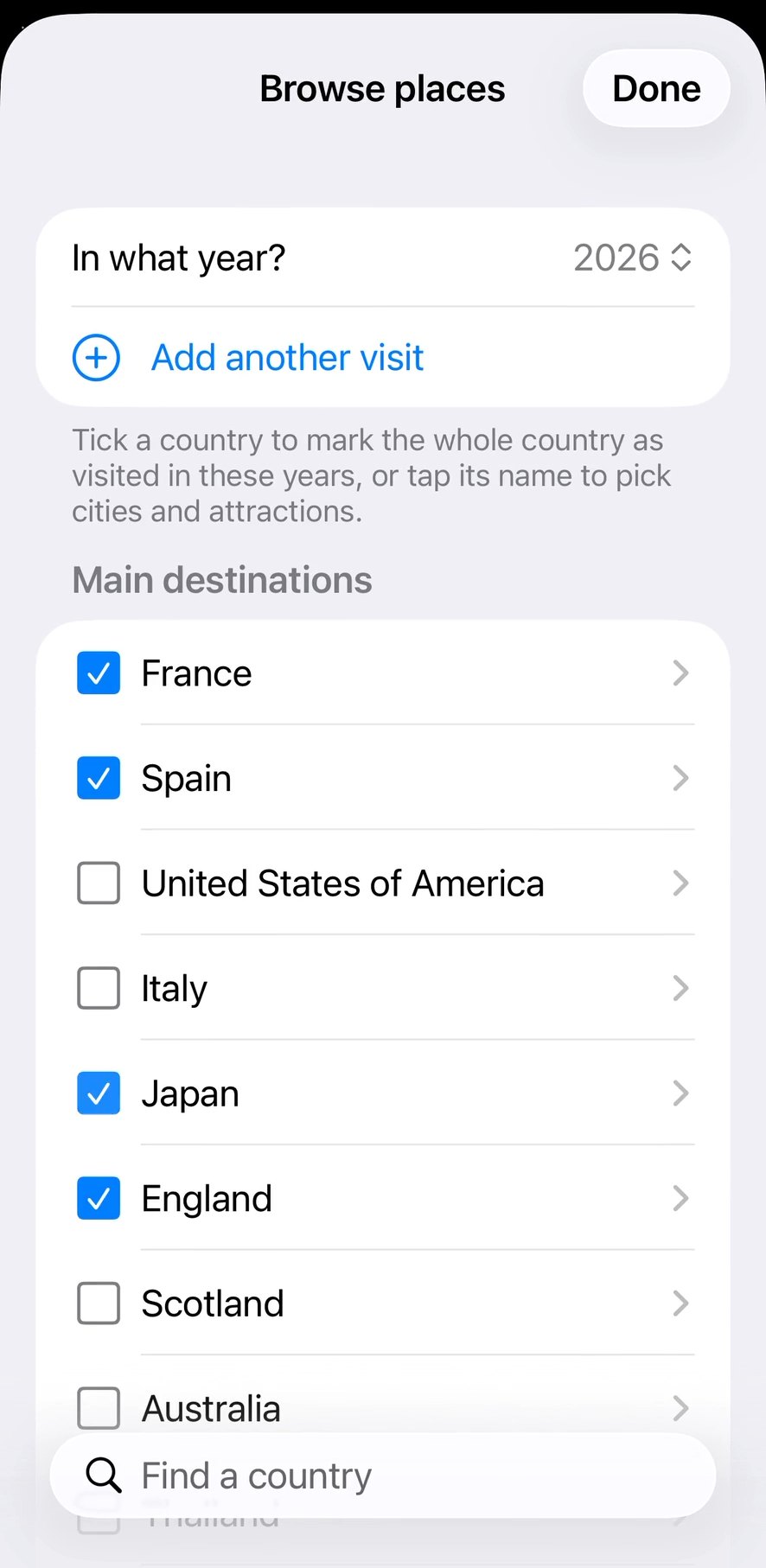 Ticking off visited countries